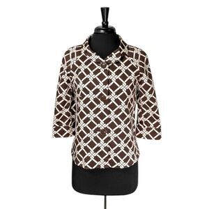 Banana Republic Women's Jacket Brown Cream Geometric Abstract Button Blazer XS